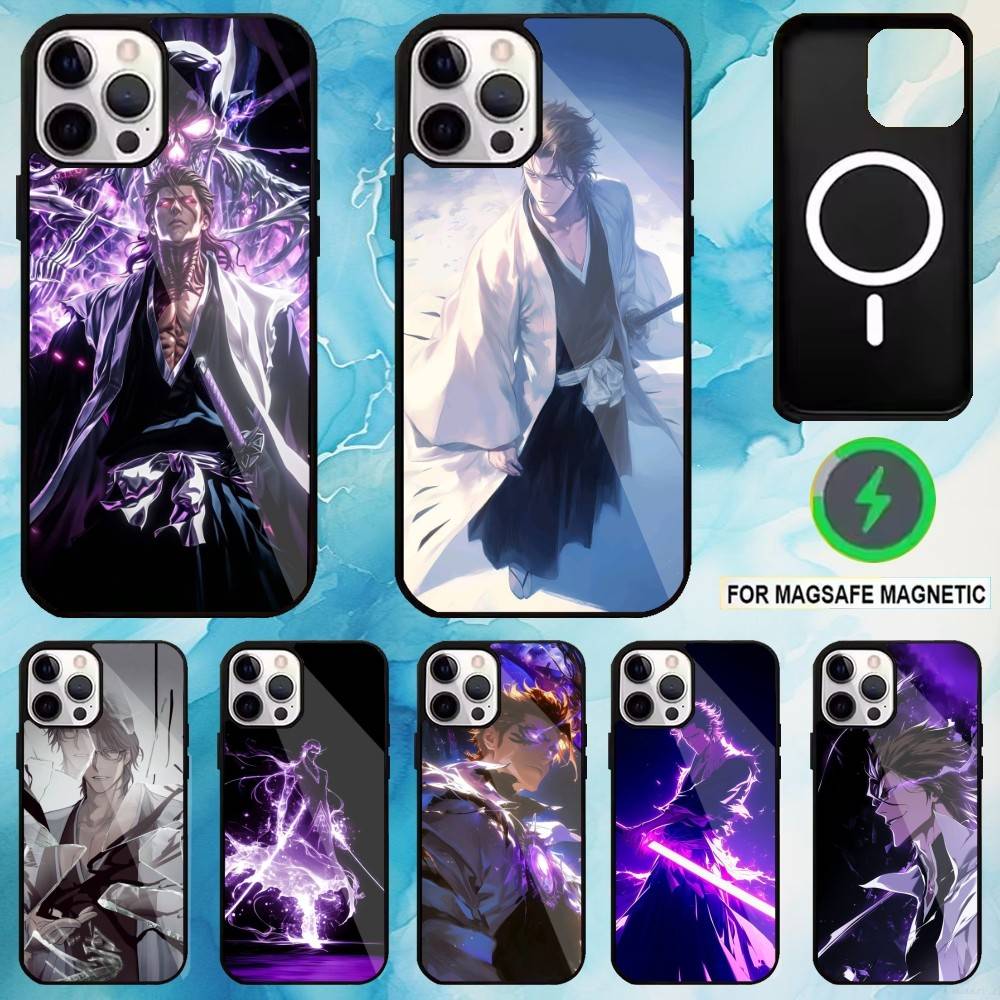 B-Bleach Anime Aizen Phone Case For iPhone17,16,15,14,13,12,11 Plus,Pro Max Magnetic For Magsafe Wireless Charging