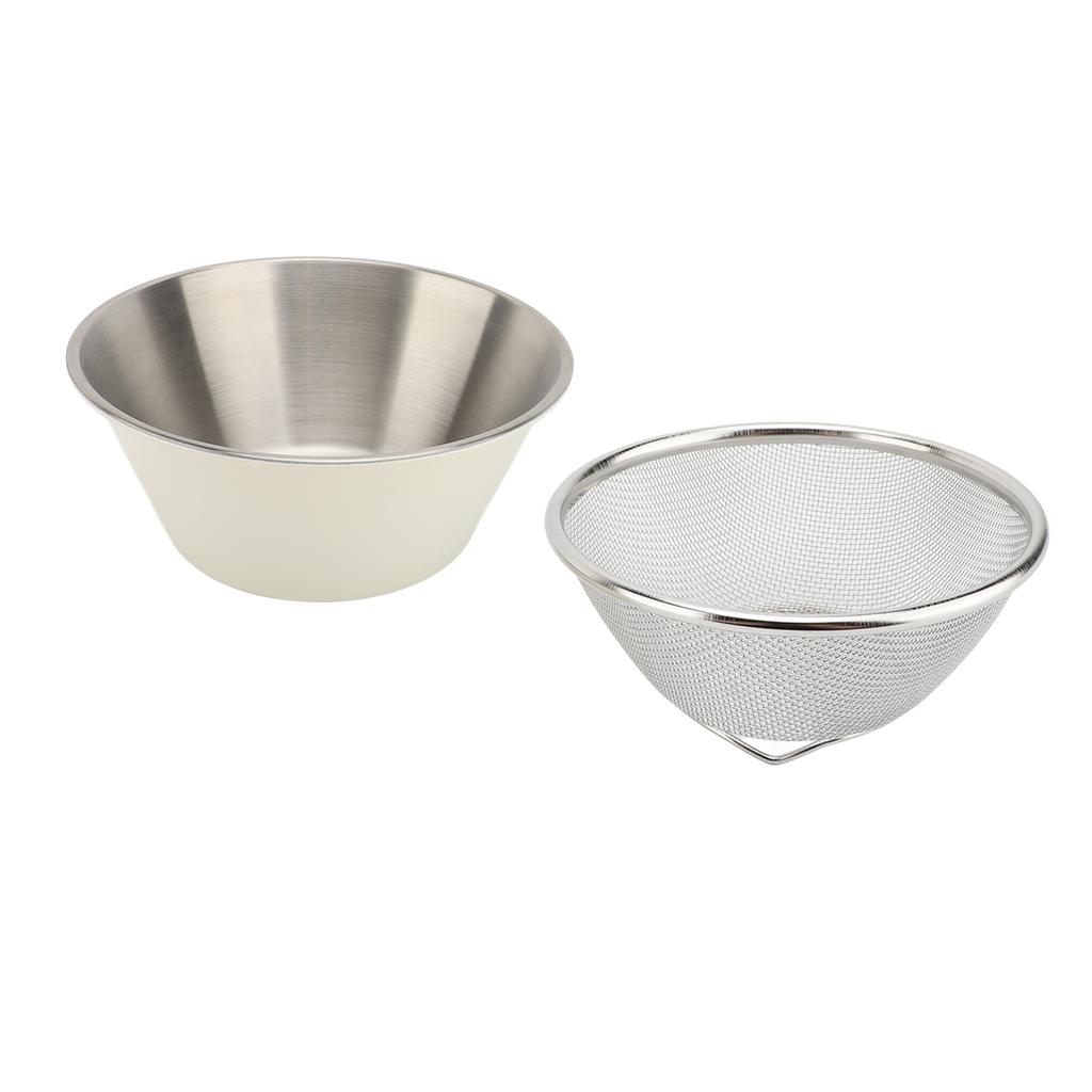 304 Stainless Steel Colander Set Microporous Fine Mesh Mini Metal Strainer with Mixing Bowl 14cm for