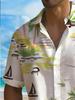 Men\'S Tropical Island Print Short Sleeve Button Shirt - Stunning Sunset And Palm Tree Design, Lightweight Polyester Fabric, Casual Summer Beachwear,
