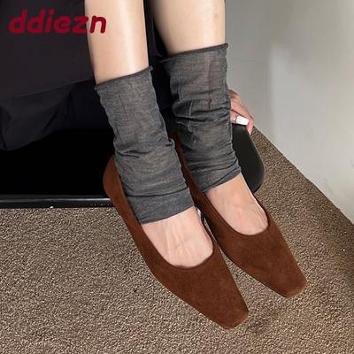 Мода Мода Флок Женские Балетки Слипоны Мягкая Повседневная Женская Обувь Мелкая Квадратный Носок Женские Балетки С Обувью