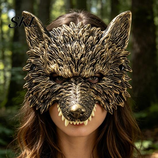 Wolf Costume Mask 3D Head Mask, High Elastic Lightweight Comfortable Werewolf Realistic with Adjustable Strap for Halloween Cosplay Party Photo Props