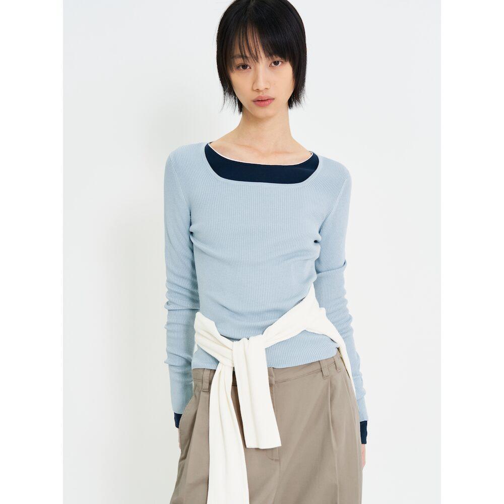 8SECONDS Ribbed Square Neck Pullover Sky Blue