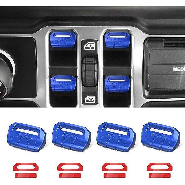 4PCS Upgraded Window Switch Button Cover Compatible with Jeep Wrangler JL JLU 2018-2025 and Gladiator JT 2024 2025 Wrangler 4xe Interior