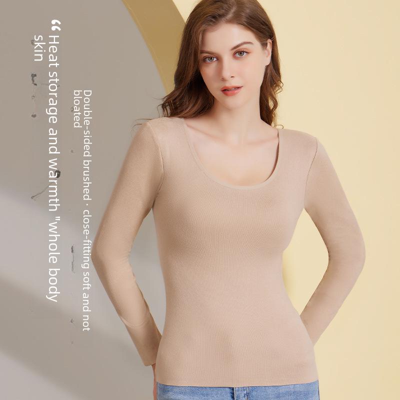 Женское термобелье из немецкого бархата с нагрудными вкладышами: Приталенный крой, плотный бархатный топ с длинными рукавами для осени и зимы