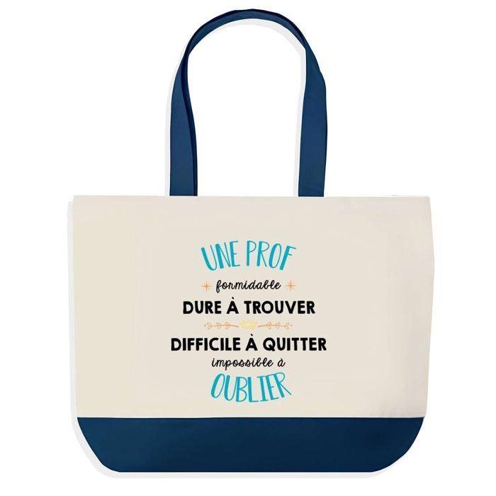 Sac shopping - PLANETEE - Une Prof Formidable - fond bleu - Coton 40x45 cm - Fabriqué en France