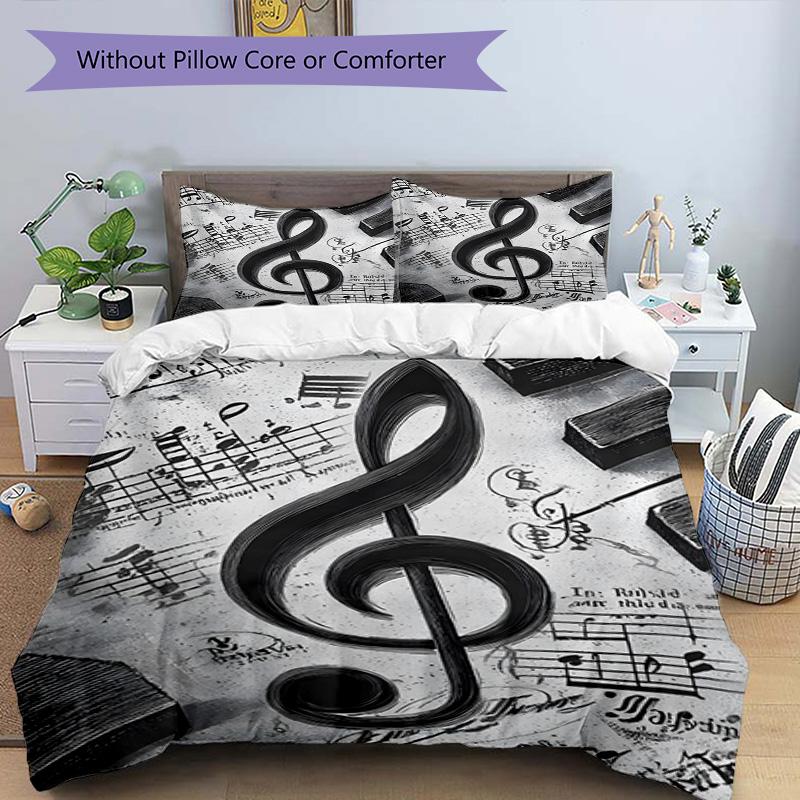 Music Notes Harmony 3‑Piece Bedding Set,Soft Duvet Cover with 16 Pillowcases,Multi‑Scene Home Dorm Use,Ideal Gift for Birthday & Holiday