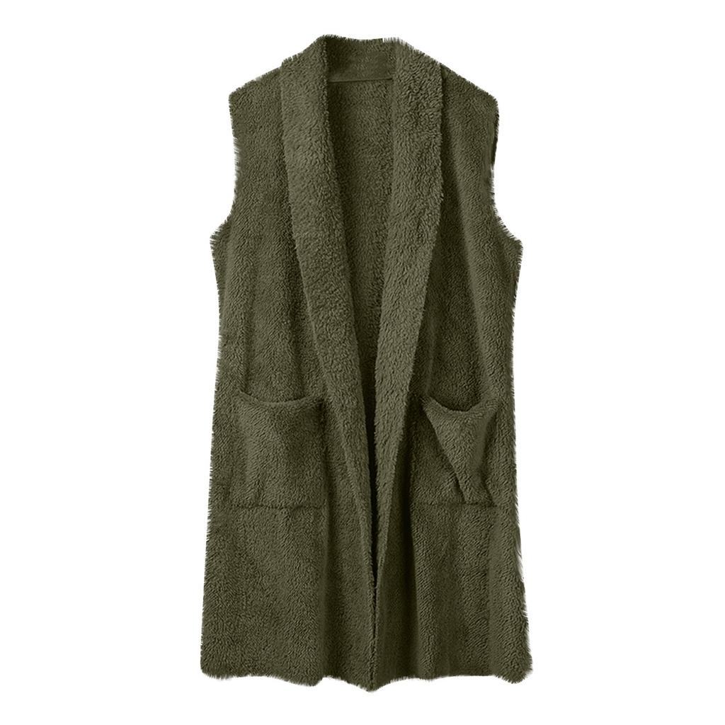 Женское модное однотонное повседневное пальто из плюшевого жилета с карманами
