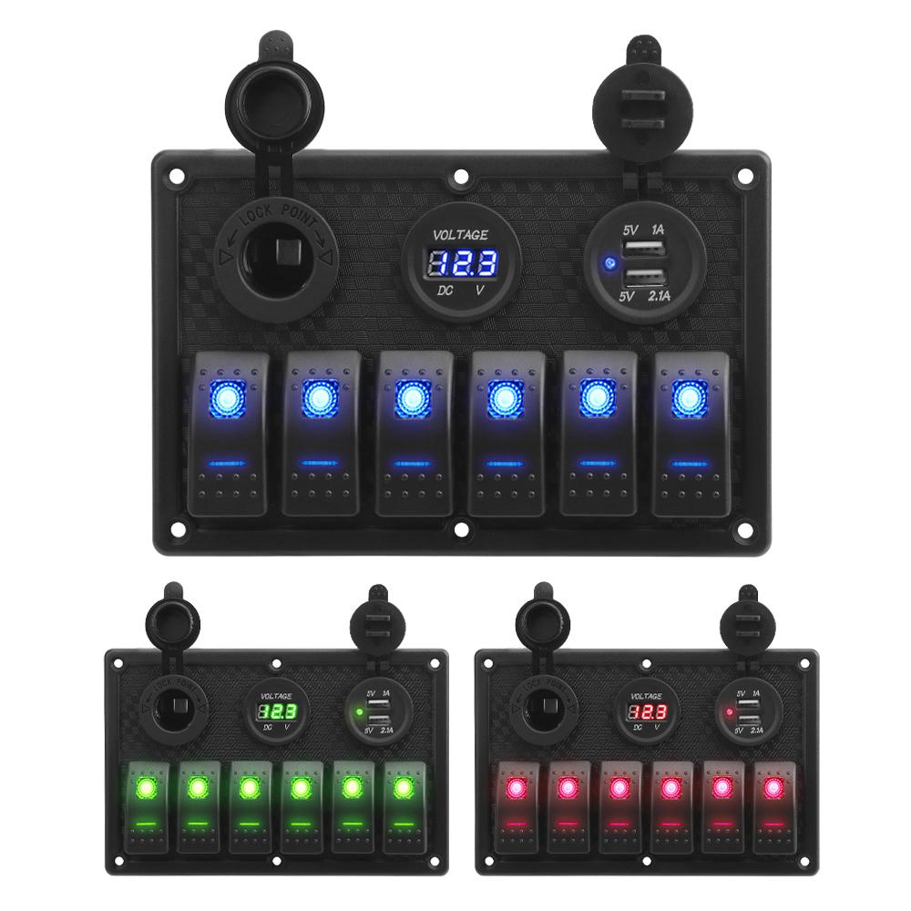 6-клавишная панель кулисного переключателя для морской лодки, автомобиля, внедорожника, грузовика, яхты с цифровым предохранителем напряжения 4.2A, двойной USB-разъем