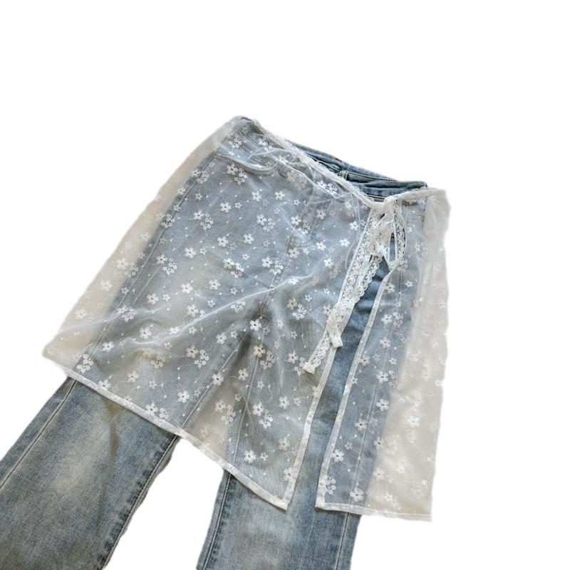 Корейская юбка из кружевного тюля с оборкой-фартуком и завязками