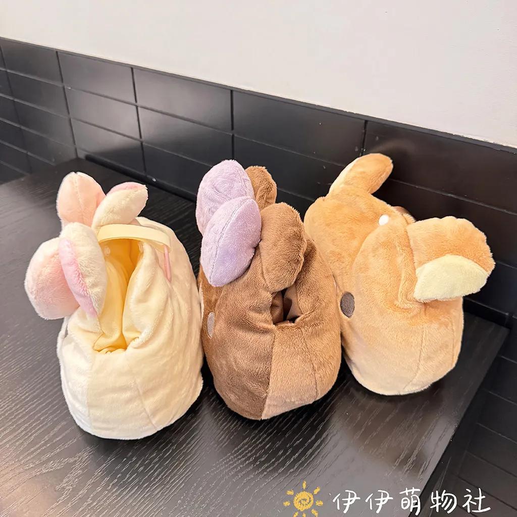 Плюшевая коробка для салфеток Rilakkuma, мягкая пушистая подвесная медвежья салфетница, милый портативный держатель, креативный контейнер для хранения бумаги для дома/автомобиля