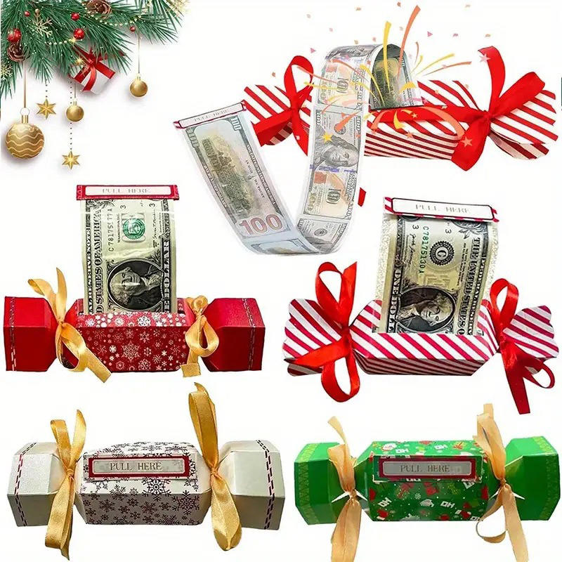 4Pcs/Pack Pull Box Christmas Candy Shape Holder Box for Cash Set Of Merry Christmas Box Cash Pull Boxes for Home Decor