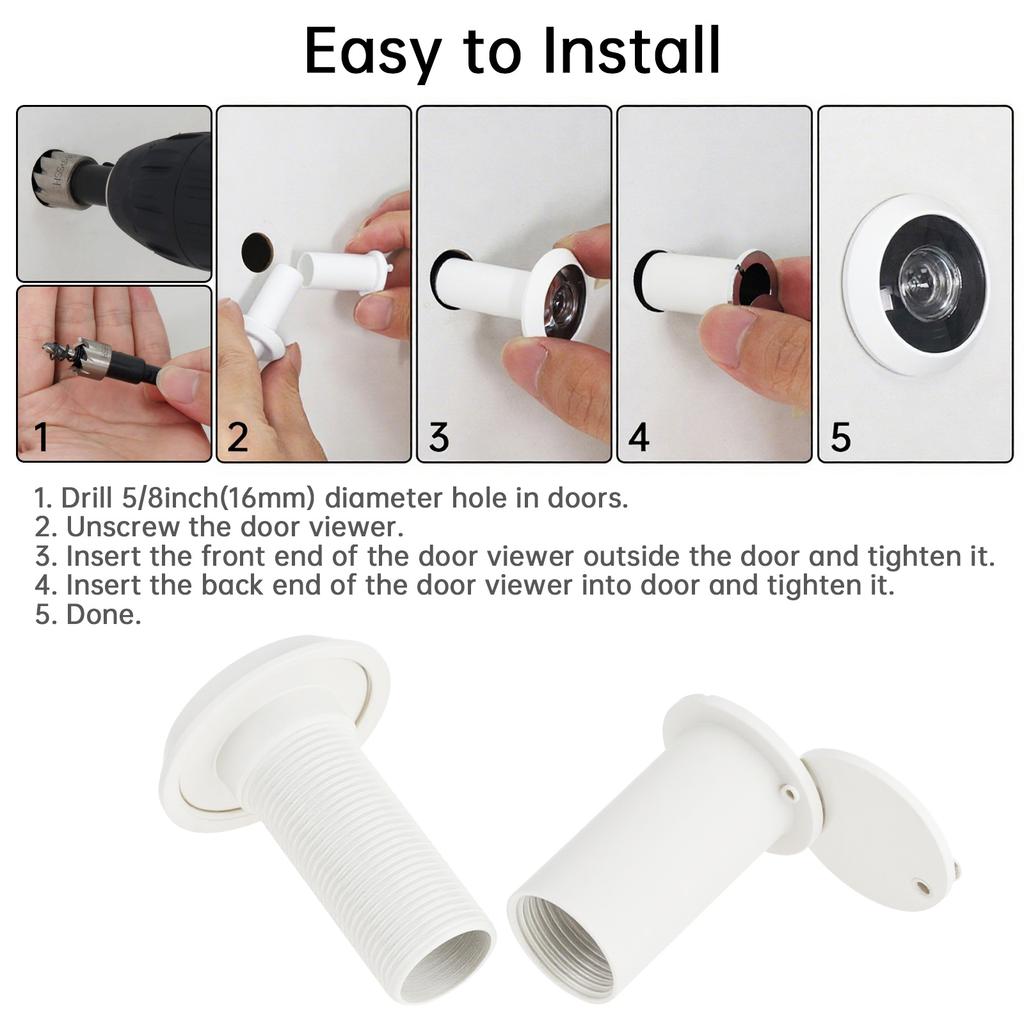 White Solid Brass 16mm Door Peephole 200 Degree View HD Lens Privacy Cover Universal 35-60mm Doors Heavy Duty