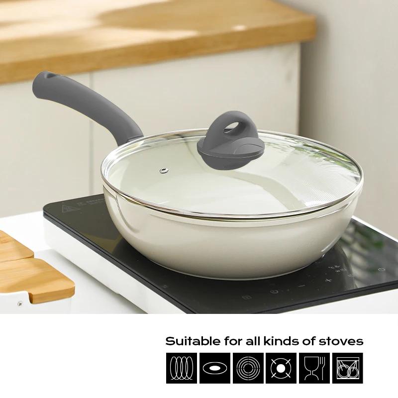 5 размеров антипригарная керамическая кастрюля прочная сковорода вок с крышкой индукционная газовая плита сковороды для омлета стейк-стейк сковорода кухонная утварь