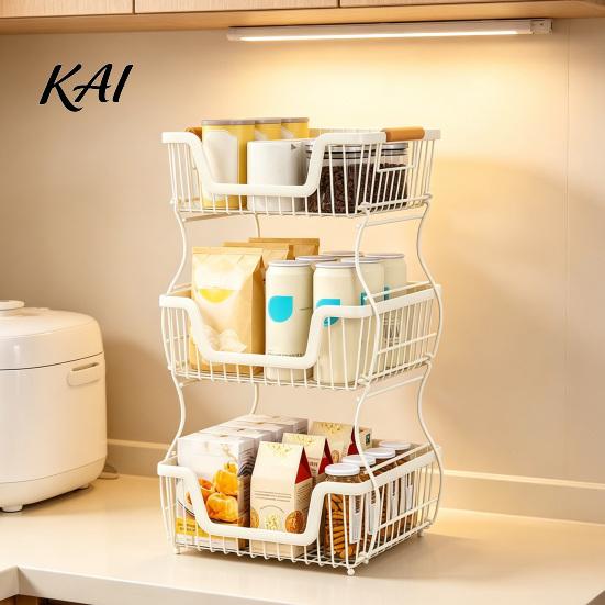 Office Desk Storage Shelf 2/3 Layer Countertop Organizer Rack, Heavy Duty Fruit Basket Stand, Kitchen Counter Space Saving Carbon Steel Rack