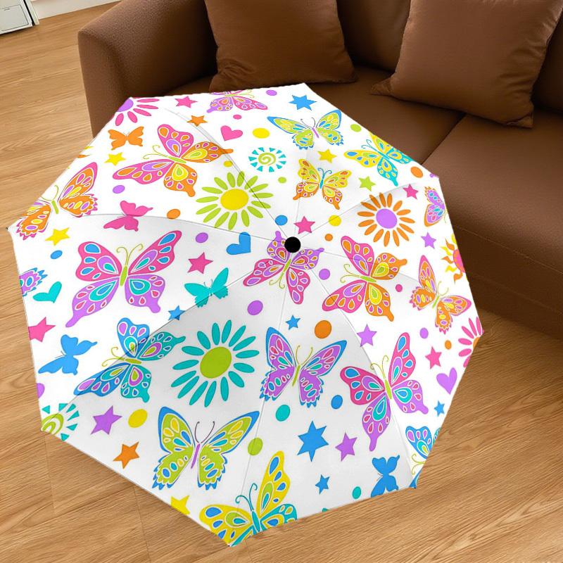 1PC Butterflies Flowers Umbrella-8-Rib Reinforced Portable Folding Travel Suitable for All Seasons Outdoor Daily Use -J0375
