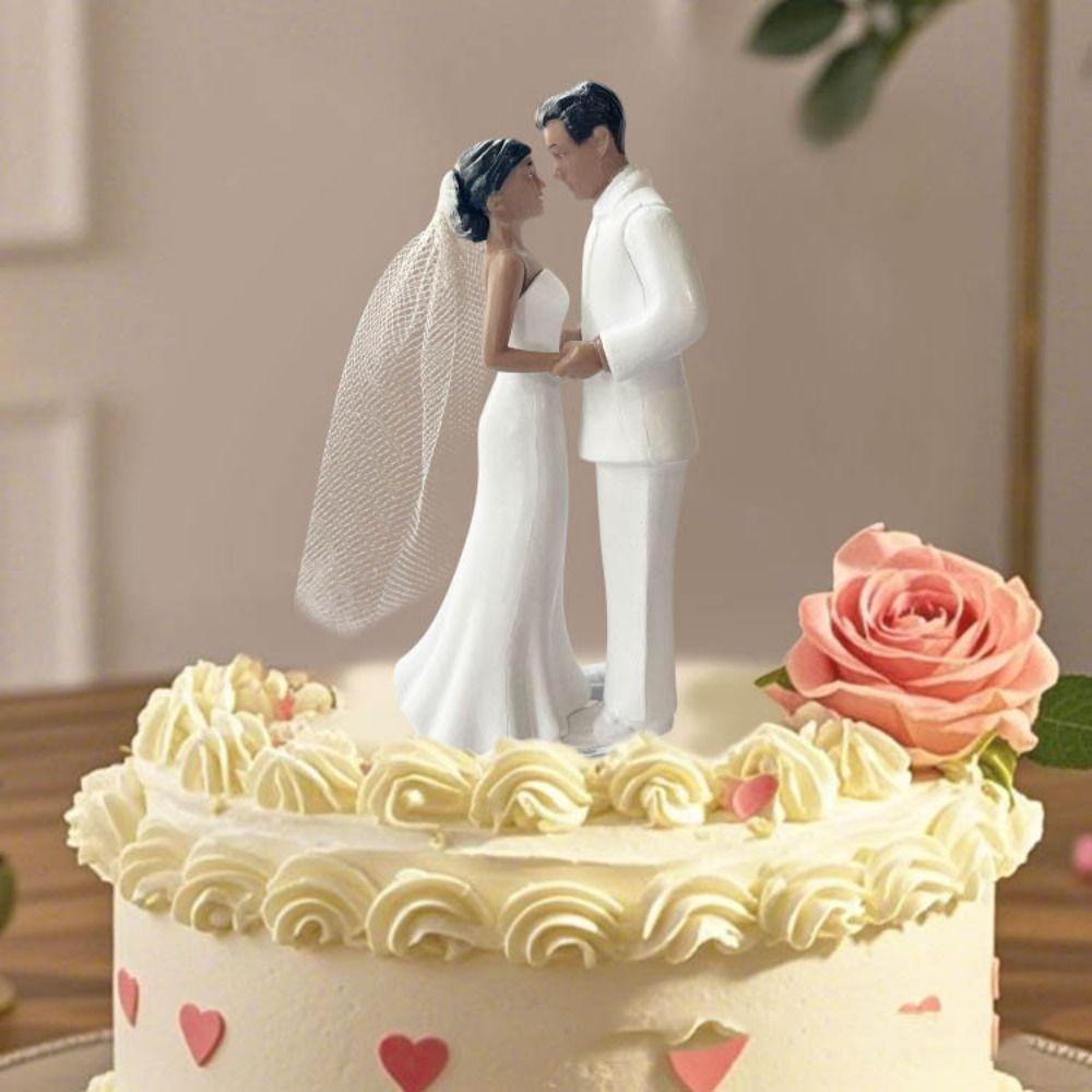 White/Black Couple Wedding Cake Topper Bride & Groom Figurines Bridal Shower Decoration