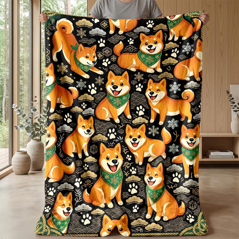 Shiba Inu Paws and Bones Theme blanket Lightweight Warm Flannel Blanket Decorative Throw Blanket for Home Decoration