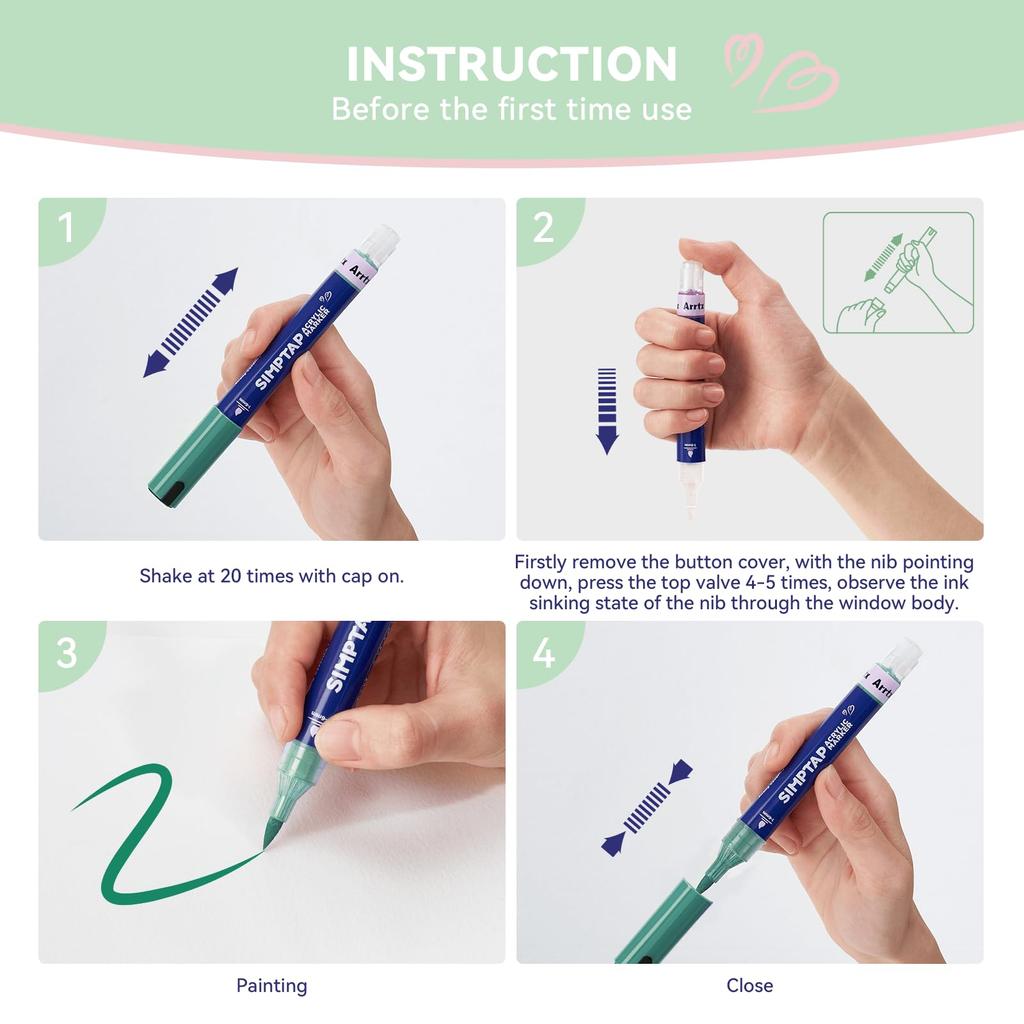 Arrtx Simptap 48 цветной акриловый маркер с верхним клапаном и кисточкой для дизайна, маркер для фото на водной основе, бумага, камень, стена, пластик, металл, стекло,