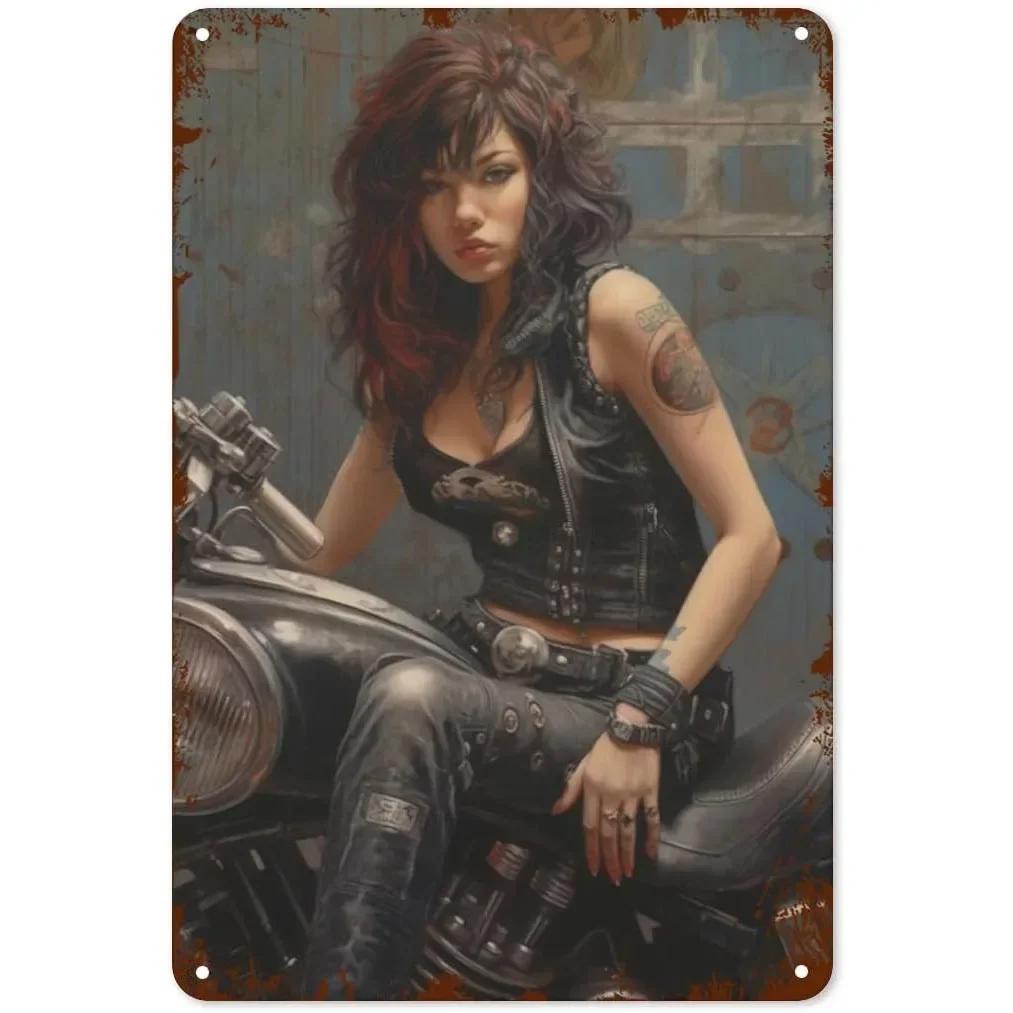Металлические жестяные вывески для девочек и женщин, винтажные мотоциклетные забавные художественные настенные украшения для дома, мужчины, пещеры, гаража, кафе, баров, пабы