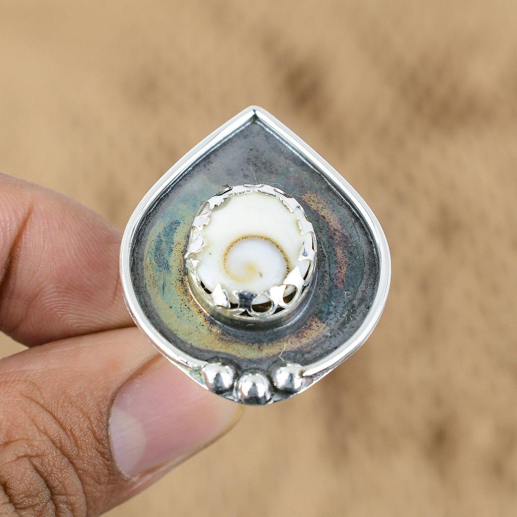 Натуральный камень Раковина Глаз Шивы Обещание Регулируемое Кольцо из серебра 925 пробы для женщин