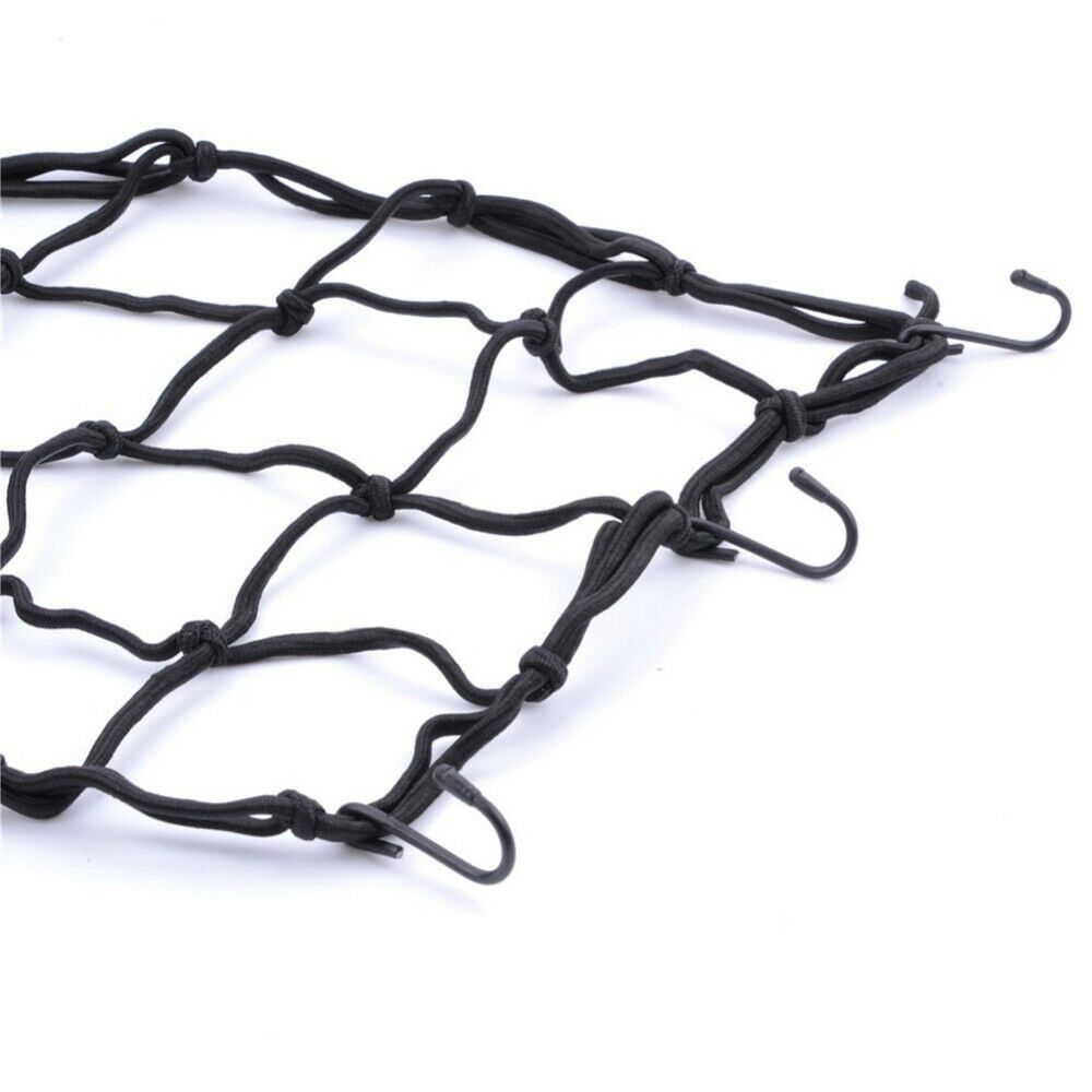 40x40cm Motorcycle Cargo Net Reflective 6 Hooks High Elastic Bungee Luggage Mesh For Helmet Fuel Tank Seat Night Safety Black