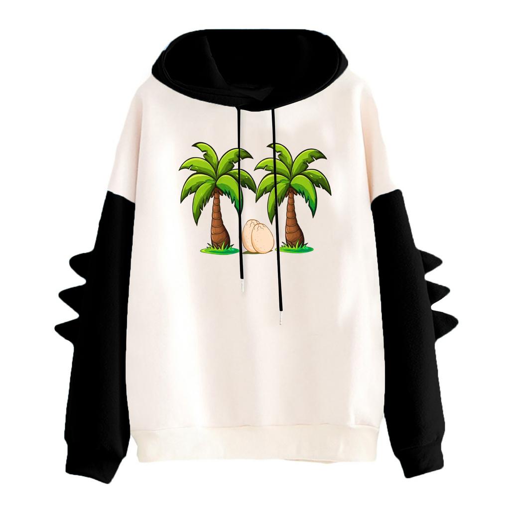 Women's Printed Contrasting Dinosaur Loose Casual Hoodie