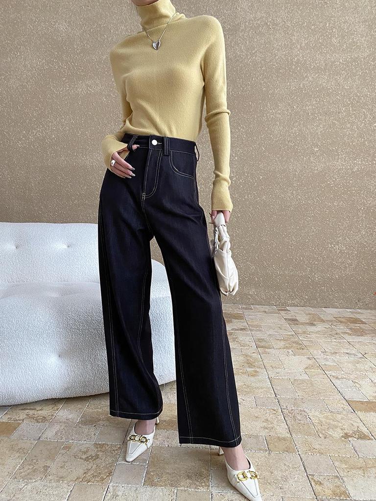 Синан Шерстяной Свитер с Высоким Воротником Универсальный Приталенный SN6661