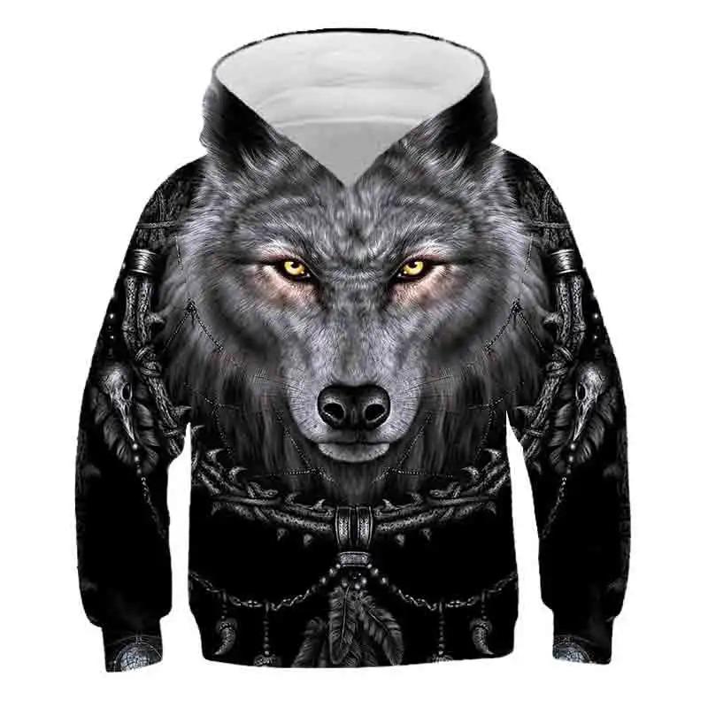 Wolf Animals 3D Hoodies Kids Streetwear Girls Boys Printed Children Sweatshirts Long Sleeve Autumn Winter Clothes