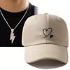 Men's Baseball Cap Necklace Set 2pcs Embroidery Double Heart Soft Top Duck Teak Cap Little Lightning Locket Necklace Sports Sunhat