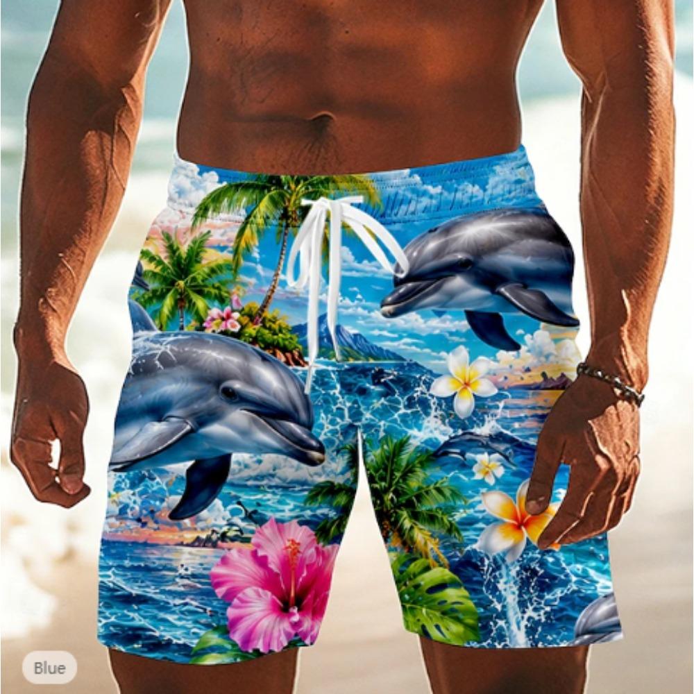 Men's Tropical Fish Shorts Swim Shorts Swim Trunks Mid Waist Hawaiian Boho Casual Daily Holiday Drawstring Elastic Waist