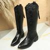 Fashion Retro Tall Boots Fall New Pointed Toe Rear Zipper Non-Slip Wear-Resistant Block Heel No Knee Thigh Boots