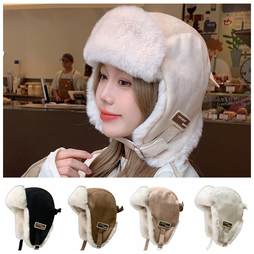 Однотонная шапка с защитой ушей, утолщенная женская плюшевая шапка, модная зимняя шапка-авиатор, студенческая