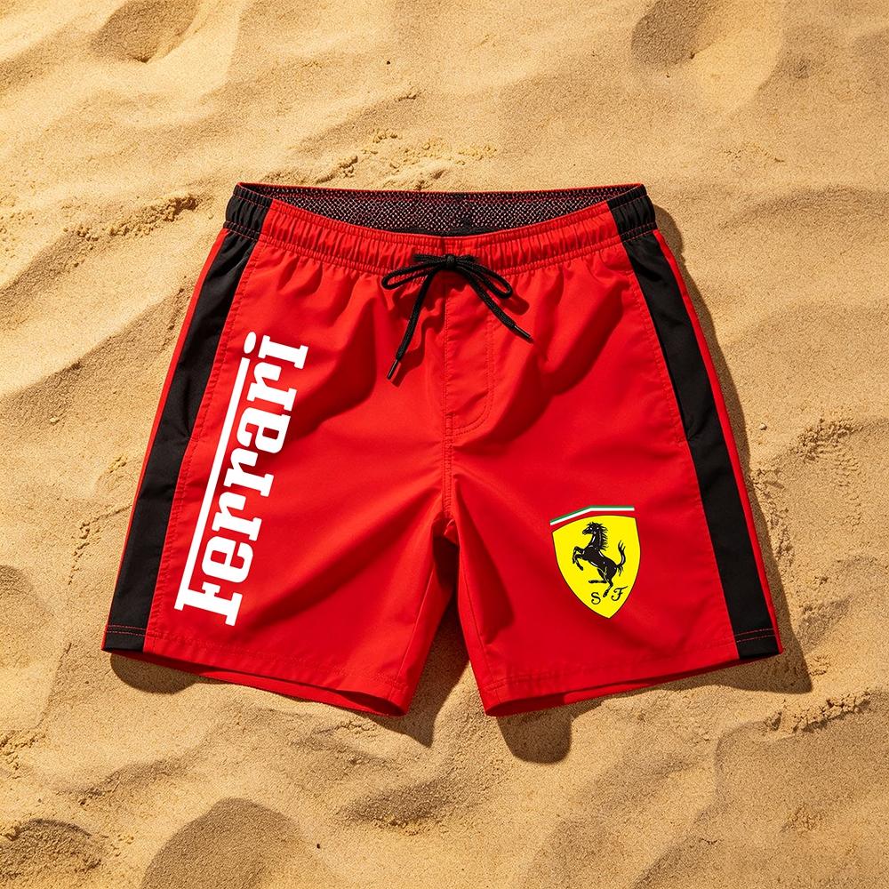 2026 Пляжные шорты Ferrari Racing Print Быстросохнущие Летние Спортивные Board Shorts На шнурке