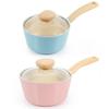 RETRO Saucepan (18cm) with Glass Lid Dishwasher Safe No PFOA Mint / Pink