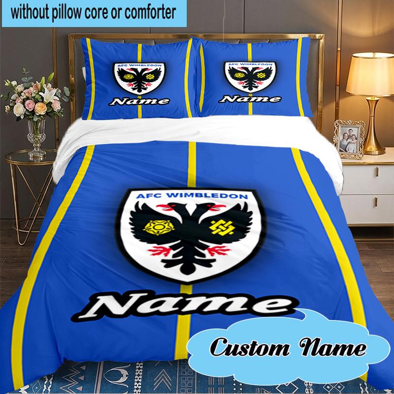 Custom Name Wimbledon Football Crest Bedding Set 3pcs, Bedding Set Including 1pc Duvet Cover And 2pcs Pillowcases for Bedroom, Dormitory Gift