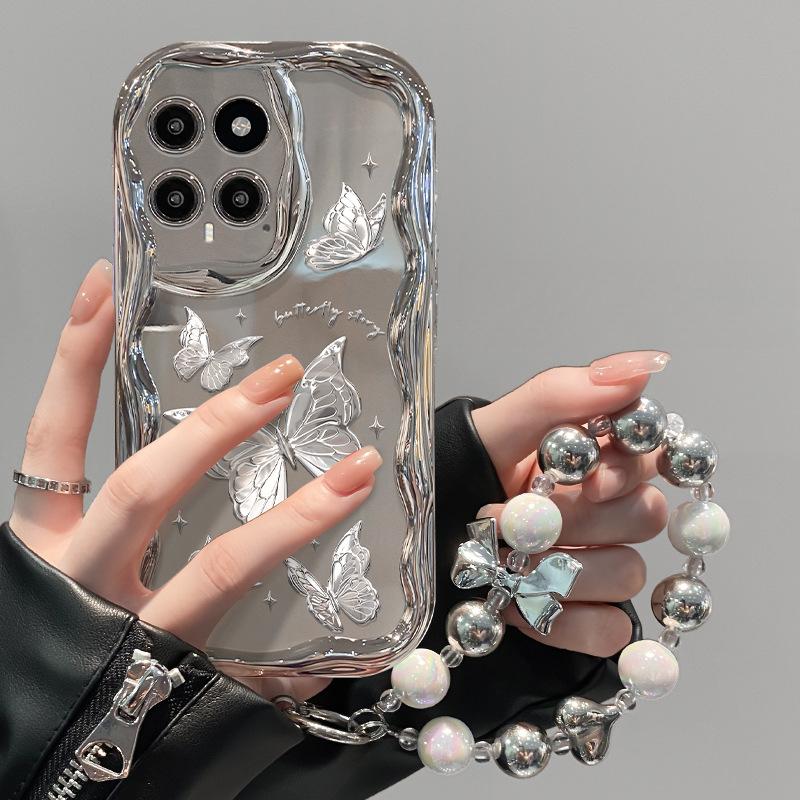 Подходит для Xiaomi 14/13pro Чехол для мобильного телефона Redmi K70/60/50 Перо Пряжа Цепочка с бабочками 12/11 Посеребренный Женский