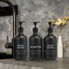 2/3pc 500ML Round Bottle Frosted Matte Black with Waterproof Labels Hand and Dish Soap Dispenser Set Lotion Bottle with Pump