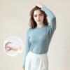 New Round Neck Long Sleeve T-shirt Fashion Elastic Thin Slim Fit Casual Sport Yoga Tees With Chest Supper Soft Lingerie Top