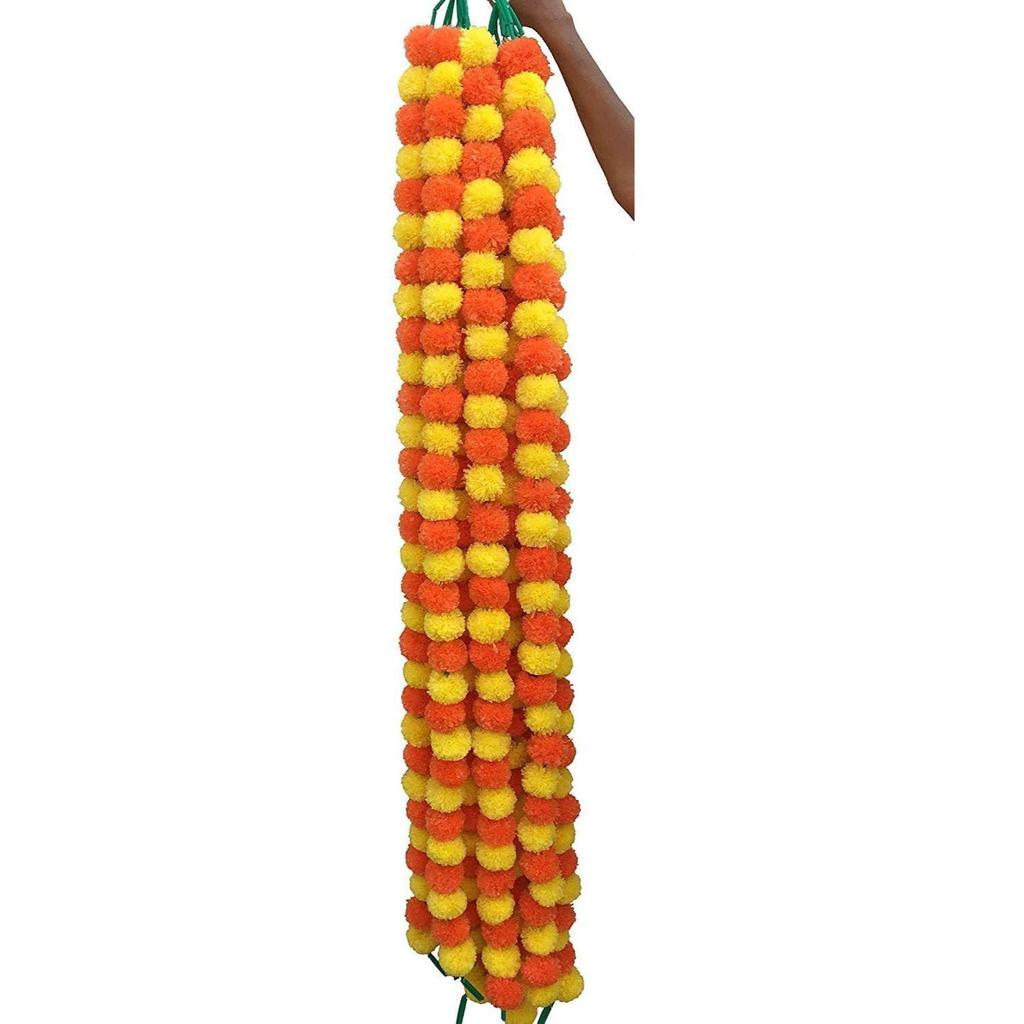 Искусственная гирлянда из бархатцев торан для длинных гирлянд торан индийский genda phool для свадьбы и фестиваля Дивали/4,5-4,9 фута /10 нитей/желто-оранжевая смесь