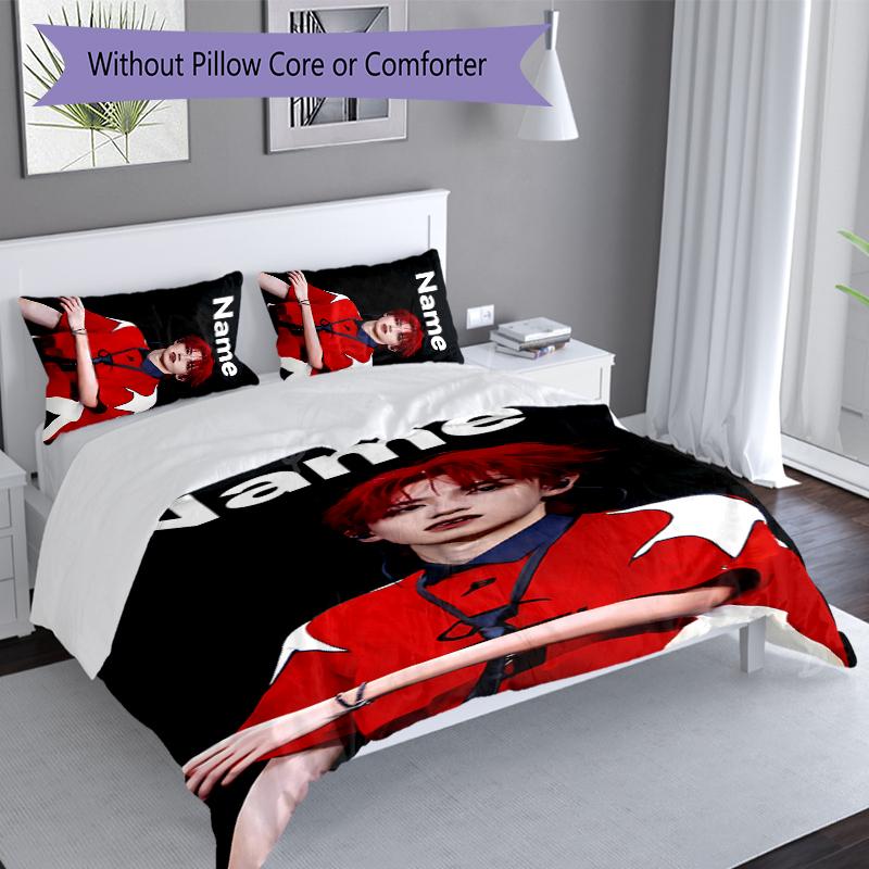 3pcs Custom Name TOP lands boy group Zhu Zhixin Bedding Set,Includes 1 Duvet Cover and 2 Pillowcases,All-season Bedroom Decor