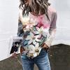 Spring and Autumn Round Neck Flower Pattern 3D Printed Top Fashionable Casual Retro Long Sleeved Women's T-shirts