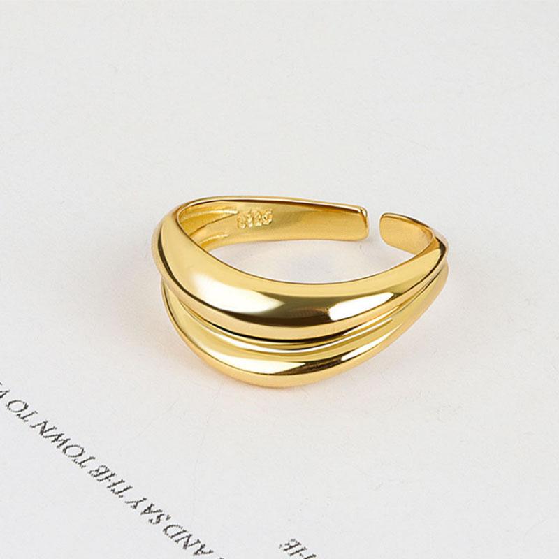 VENTFILLE 925 Silver Gold Color Open Ring for Women INS Niche Irregular Wave Sand Surface Wide Noodle Party Birthday Gift