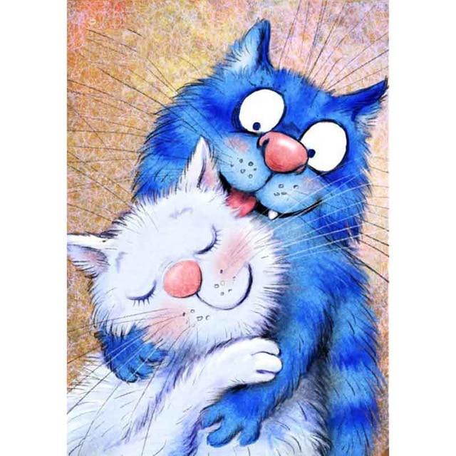 5D Алмазная вышивка Синие кошки Животное Полный круглый Алмазная картина Набор для вышивки крестом