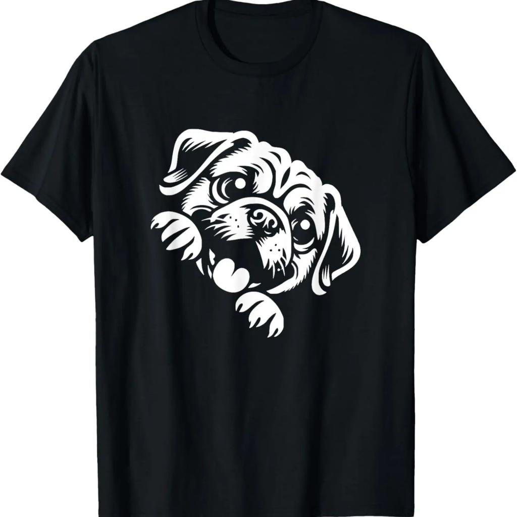 Cute Puggle Peeking Dog Graphic Design T-Shirt