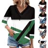 Womens 3/4 Sleeve Daily Weekend V Neck Casual Printed Tshirts Loose Fit Pleated Tees Ladies Blouse