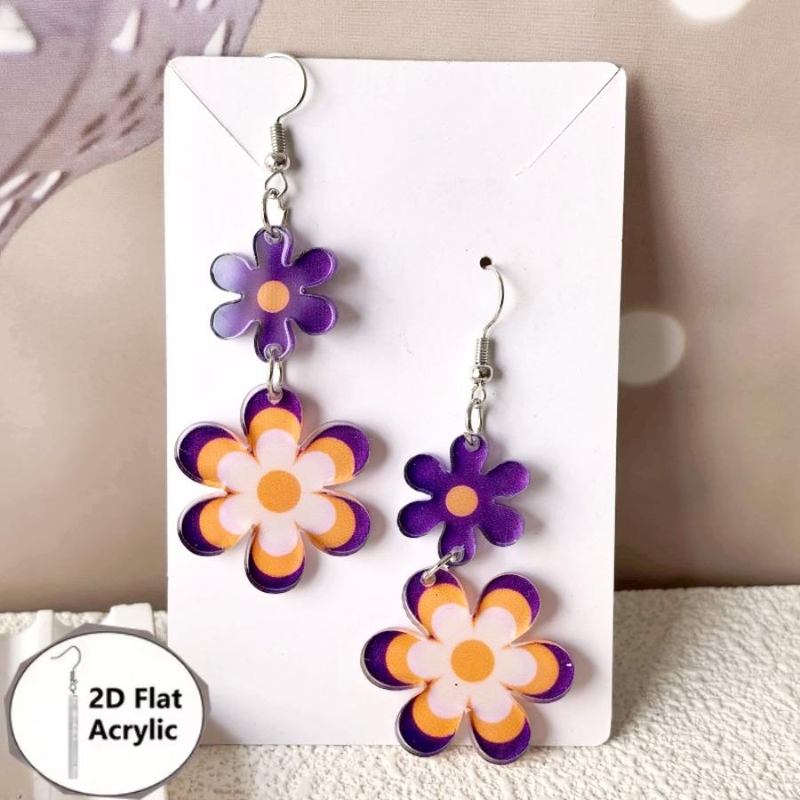2D Flat One to Two Acrylic Flower Connected Earrings Elegant and Fashionable Temperament Suitable for Valentine's Day Gift Giving and Daily Wear