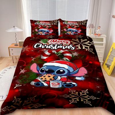 Микки Стич Пододеяльник Минни С Рождеством Мультяшный Постельный Комплект Твин Фул Для Детей Праздничные Подарки Декор Спальни