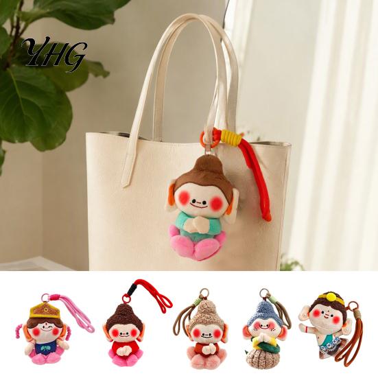 Small Stuffed Toy Ornament Cute Buddha Keychain, Dunhuang Style Plush Pendant with Embroidered Traditional Chinese Embroidery Decor Details, Soft Car