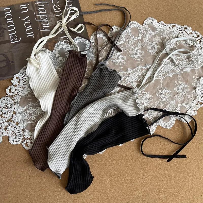 Носки Chic Simplicity Kids для девочек, корейская мода, однотонные носки с бантом и оборками, осенние мягкие хлопковые детские школьные носки