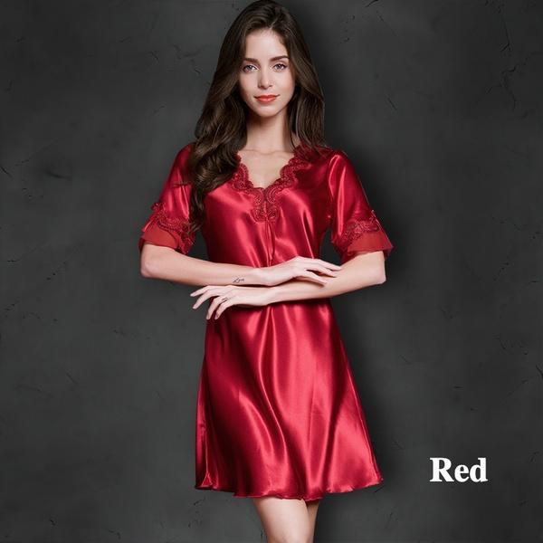 Сексуальное шелковое атласное ночное платье с коротким рукавом, ночная рубашка, кружевное платье для сна, ночная рубашка с v-образным вырезом, ночная рубашка, одежда для сна, ночная рубашка